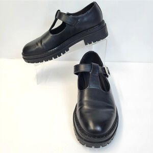 Mary Jane Shoes Womens 7.5 Black Platform T-Strap Buckle Dark Academia Grunge